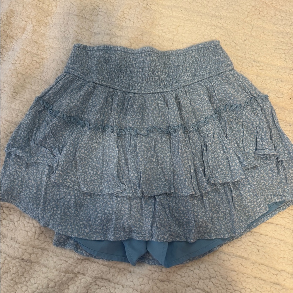 Hollister Blue and White Floral Tiered Ruffle Skirt